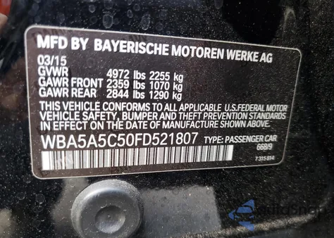2015 BMW 528 I from USA, damaged, VIN WBA5A5C50FD521807